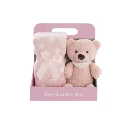 Jamie Teddy Bear Gift Pack Bear and Blanket Pink (23cmST)