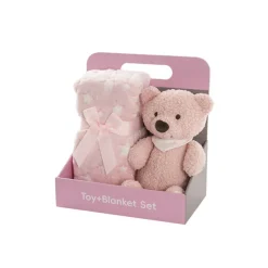 Jamie Teddy Bear Gift Pack Bear and Blanket Pink (23cmST)