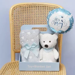 Jamie Teddy Bear Gift Pack Bear and Blanket Blue (23cmST)