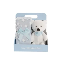 Jamie Teddy Bear Gift Pack Bear and Blanket Blue (23cmST)