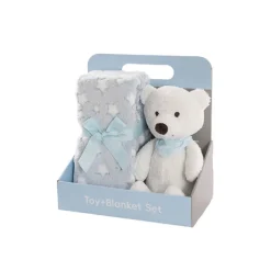 Jamie Teddy Bear Gift Pack Bear and Blanket Blue (23cmST)