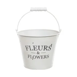 Jardinier Tin Bucket Round Handle White (16.5Dx13.5cmH)