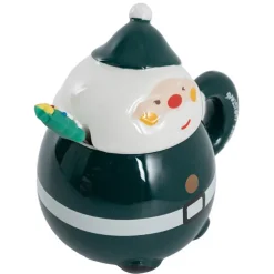 Jolly Happy Santa Ceramic Mug w Spoon Dark Green (8x14cmH)