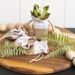 Jute Gift Pouch White Trim Small Pack 10 Natural (8x8cmH)