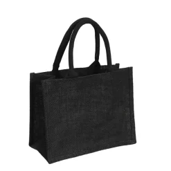 Jute Reusable Shopping Carry Bag Black (25Wx12Gx20cmH)