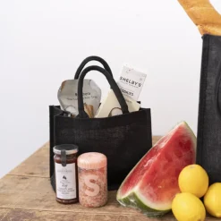 Jute Reusable Shopping Carry Bag Black (25Wx12Gx20cmH)