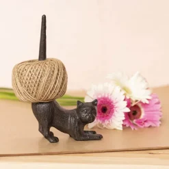 Jute String Ornamental Holder Crouching Cat (12x21cmH)
