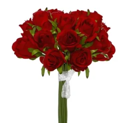 Katie Rose Bouquet with 16 Flowers Bright Red (25cmH)