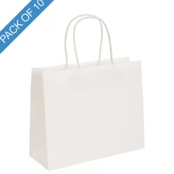 Kraft Paper Bag Boutique Jumbo White Pk10 (450Wx100Gx350mmH)