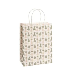 Kraft Paper Bag Med Xmas Trees White Pk10(205Wx110Gx275mmH)