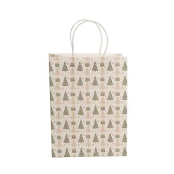 Kraft Paper Bag Med Xmas Trees White Pk10(205Wx110Gx275mmH)