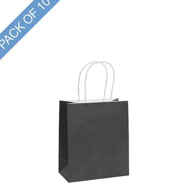 Kraft Paper Bag Shopper Mini Black Pack 10 (140Wx75Gx165mmH)
