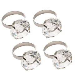 Large Diamond Napkin Ring Pack 4 Silver (3.7cmD)