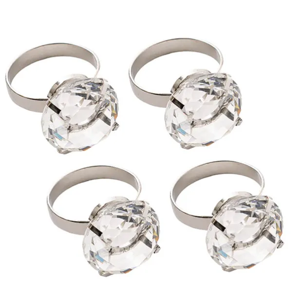 Large Diamond Napkin Ring Pack 4 Silver (3.7cmD)