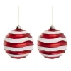 Large Hanging Ripple Design Bauble Pack2 Red & White (15cmD)