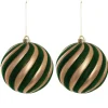 Large Hanging Swirl Bauble Pack 2 Green & Gold (15cmD)