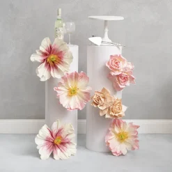 Large Heirloom Paper Rose Stem Cream Hot Pink (37cmDx80cmH)