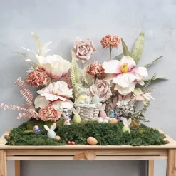 Large Heirloom Paper Rose Stem Cream Hot Pink (37cmDx80cmH)