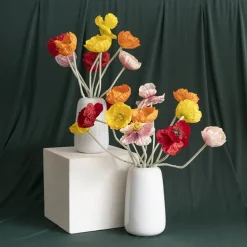 Large Poppy w Black Centre 3 Stem Bunch Red (14cmDx61cmH)