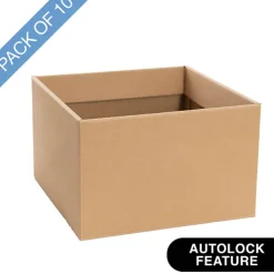 Large Posy Box Autolock Base Pack 10 Kraft Brown (22x14cmH)