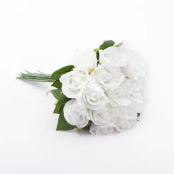 Lavina Rose Bud Bouquet 18 Heads White (33cmH)