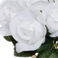 Lavina Rose Bud Bouquet 18 Heads White (33cmH)