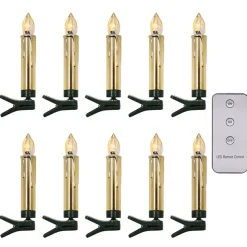 LED Candle Clips 3D Flame Pack 10 Chrome Gold (1.5cmx9cmH)