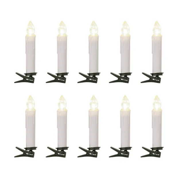 LED Christmas Flickering Candle w Clip Pack 10 White (10cmH)