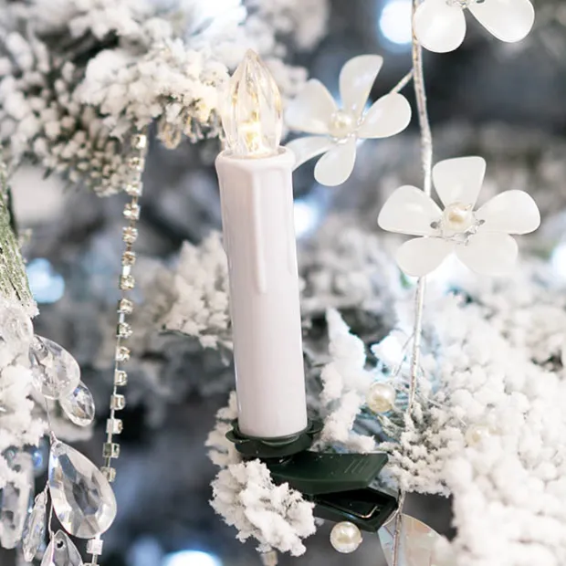 LED Christmas Flickering Candle w Clip Pack 10 White (10cmH)