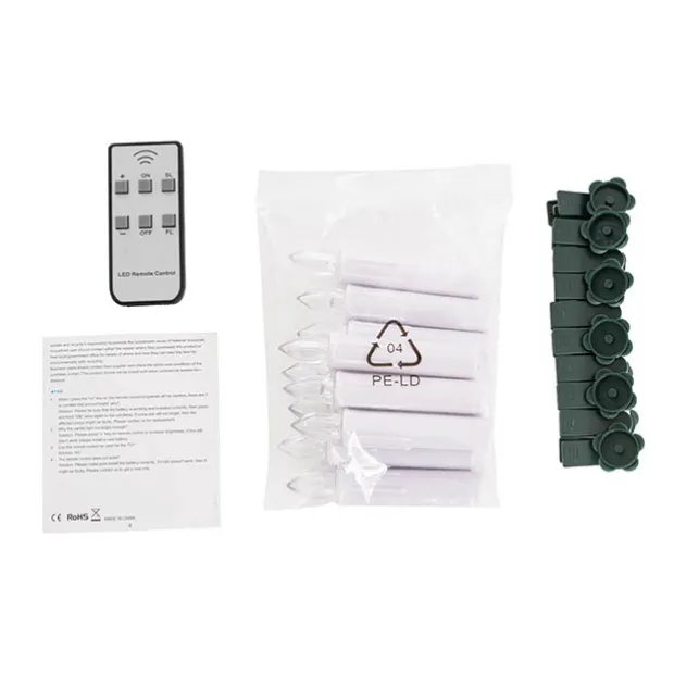 LED Christmas Flickering Candle w Clip Pack 10 White (10cmH)