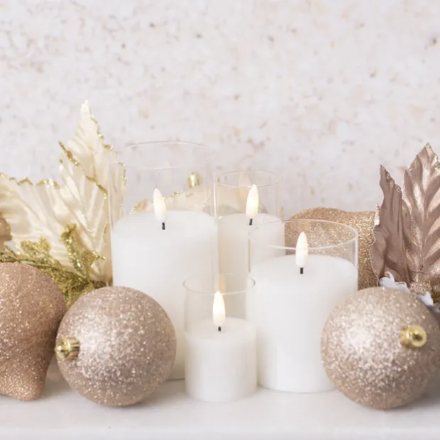 LED Glass Trueflame Flickering Event Pillar Candle 5x12.5cmH