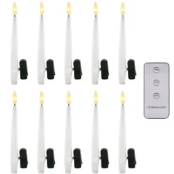 LED Taper Candle Clips w Remote Pack 10 White (1.5cmx16cmH)
