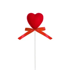 Love Heart Pick w Bow Pack 3 Flocked Red (6cmDx30cmH)