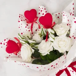 Love Heart Pick w Bow Pack 3 Flocked Red (6cmDx30cmH)