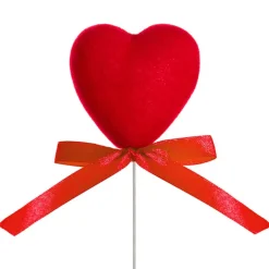 Love Heart Pick w Bow Pack 3 Flocked Red (6cmDx30cmH)