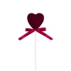 Love Heart Pick w Bow Pack 3 Flocked Wine (6cmDx30cmH)