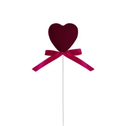 Love Heart Pick w Bow Pack 3 Flocked Wine (6cmDx30cmH)