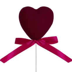 Love Heart Pick w Bow Pack 3 Flocked Wine (6cmDx30cmH)