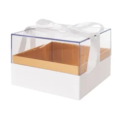 Luxe Gift Box Acrylic Lid and Ribbon WhiteGold (20x20x13Hcm)