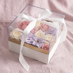 Luxe Gift Box Acrylic Lid and Ribbon WhiteGold (20x20x13Hcm)