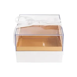 Luxe Gift Box Acrylic Lid and Ribbon WhiteGold (20x20x13Hcm)