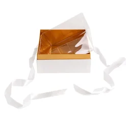 Luxe Gift Box Acrylic Lid and Ribbon WhiteGold (20x20x13Hcm)