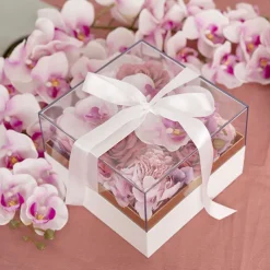 Luxe Gift Box Acrylic Lid and Ribbon WhiteGold (20x20x13Hcm)