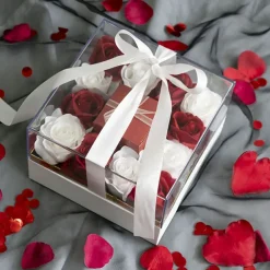 Luxe Gift Box Acrylic Lid and Ribbon WhiteGold (20x20x13Hcm)