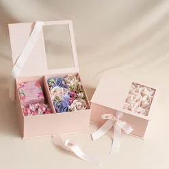 Luxe Gift Flower Box Window Ribbon Set 2 Pink (24x20x11Hcm)