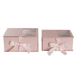 Luxe Gift Flower Box Window Ribbon Set 2 Pink (24x20x11Hcm)