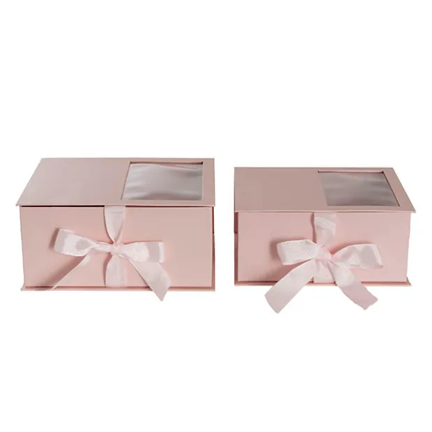 Luxe Gift Flower Box Window Ribbon Set 2 Pink (24x20x11Hcm)