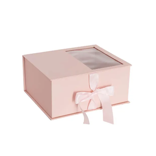 Luxe Gift Flower Box Window Ribbon Set 2 Pink (24x20x11Hcm)