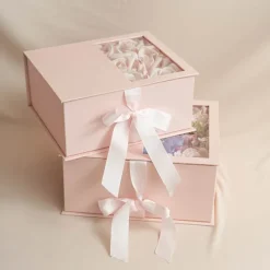 Luxe Gift Flower Box Window Ribbon Set 2 Pink (24x20x11Hcm)