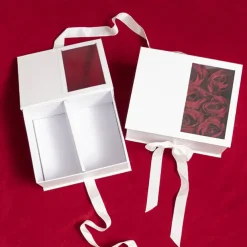 Luxe Gift Flower Box Window Ribbon Set 2 White (24x20x11Hcm)